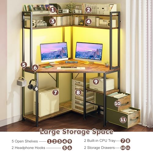 DurayLoly 63"Triangular Corner Desk with Hutch,Ample Storage for Small Room - Image 4