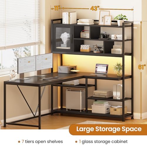 SEDETA L Shaped Computer Desk with Storage Shelves and Bookshelf, Black - Image 2