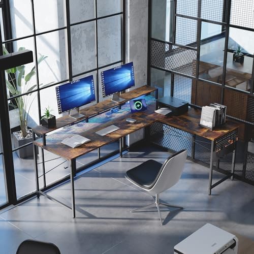 Pamray 64 Inch L Shaped Gaming Desk with Monitor Stand and Power Outlets - Image 2