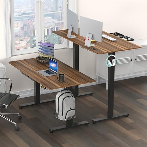 SHW 55 x 28 Electric Height Adjustable Standing Desk w/Drawer, Walnut - Image 2
