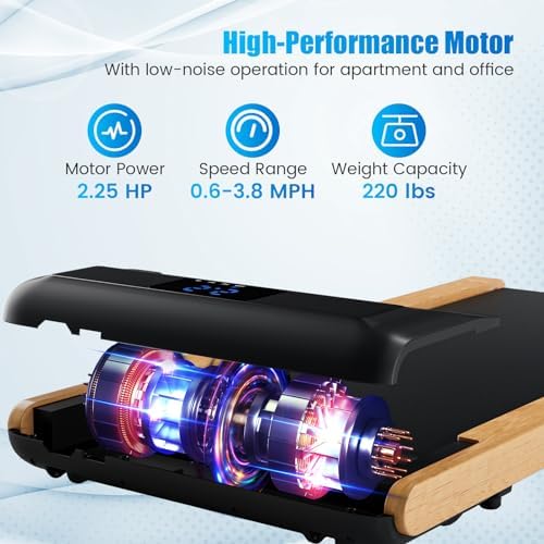 GYMAX Walking Pad, 2.25HP Under Desk Treadmill w/Smart App Control, LED Display & 7-Layer Running Belt, 0.6-3.8 MPH Compact Mini Treadmill for Office & Home, Portable Pad for Small Space - Image 3