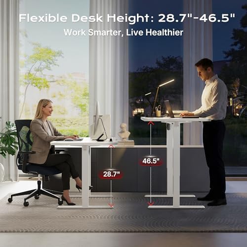 Huuger 39 X 24 Inch Electric Standing Desk with Power Outlets and USB-C Port, Height Adjustable Desk, Sit Stand Desk for Home Office, Computer & Gaming Desk with 3 Presets, Stable Steel Frame, White - Image 3
