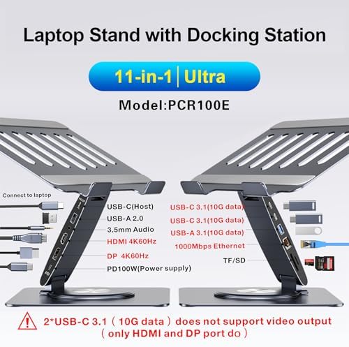 Laptop Docking Station Stand 11-IN-1 Triple Display HDMI DP 4K60Hz Gigabit Ethernet USB3.1 PD100W SD/TF Card Reader Audio 360°Swivel Laptop Stand with USB Hub for MacBookPro/Air/Dell/HP/Surface/Lenovo - Image 2