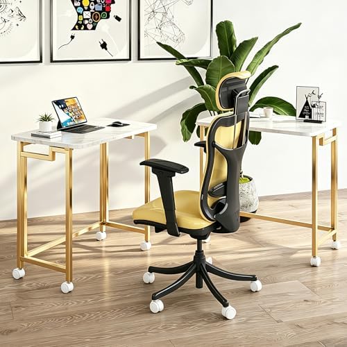 JSB Folding Desk for Small Spaces,Mobile Portable Rolling Laptop PC Table on Wheels,Foldable Computer Desk for Home Office,Bedroom,Dorm,Space Saving (White&Gold, 23.6") - Image 4
