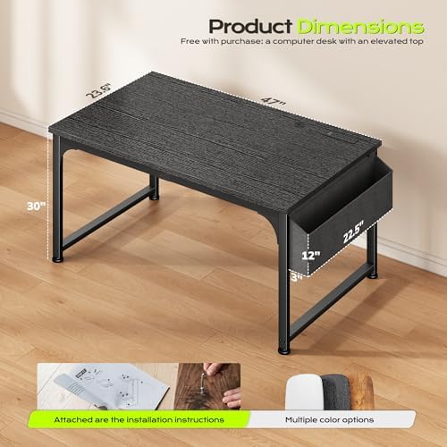 DurayLoly 47 x 24 inch Desk, 24mm Thick Heavy Duty Gaming Desk with RGB LED & Power Outlets, Detachable Stand, Hooks & Storage Bag, 110LBS Capacity, Home Office Computer Desk, Black - Image 3