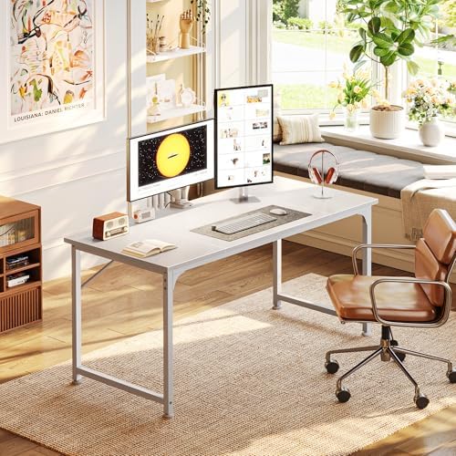 PRAISUN 47 Inch Computer Desk, Office Desk, Spacious Desktop, White - Image 2