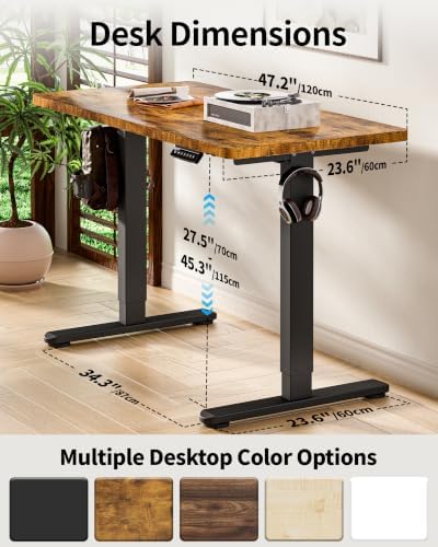 BIZUM Standing Desk Electric Adjustable Computer Desk-Stand up Desk Office Gaming Home Office Memory Desks 48x24 inches Black Frame/Rustic Brown Top - Image 3