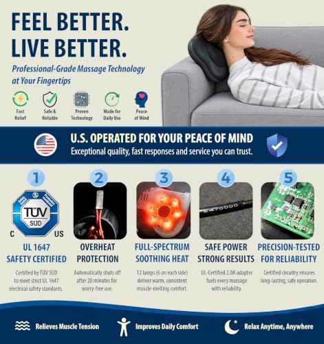 Zyllion ZMA-13 Back and Neck Massager with Heat for Pain Relief, Black - Image 2