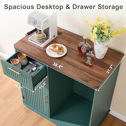Okvnbjk Mini Fridge Cabinet with Storage & Power Outlet, Green - Image 5