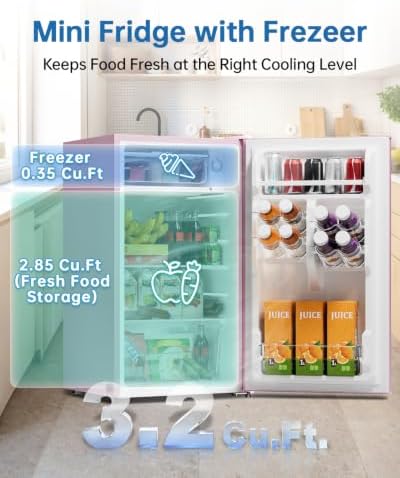 3.2 Cu Ft Mini Fridge with Freezer, Single Door Upright Freezer - Image 3