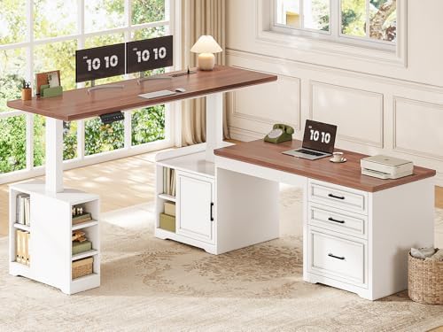 SEDETA Farmhouse L Shaped Standing Desk with Storage for Home Office, White by SEDETA