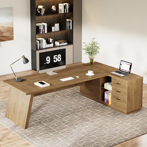 Tribesigns 78" L-Shaped Executive Desk, Large Modern Office Desk with Drawers and Lateral File Cabinet, Business Furniture with Storage Shelves, Big Computer Table for Home Office (Brown) - Image 5