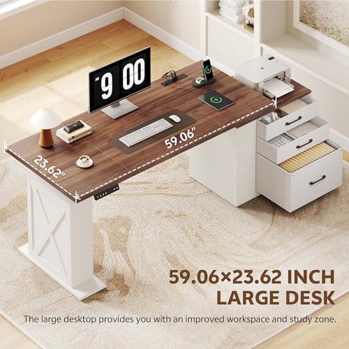 75.5'' Electric Standing Desk with Drawers Corner Desk White - Image 3