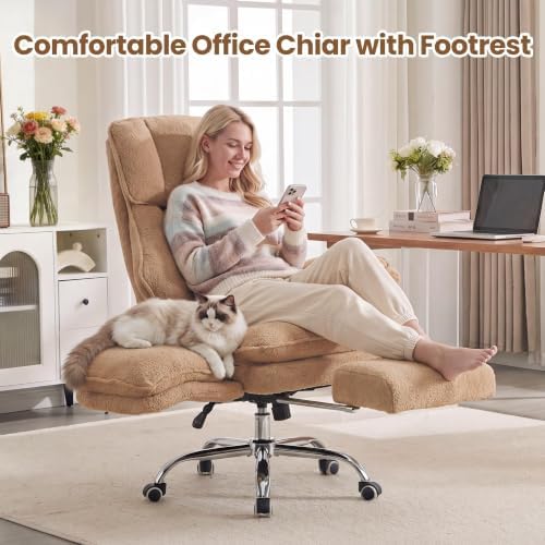 Big and Tall Office Chair with Flip Arms and Footrest, Teddy Criss Cross Legged Home Office Desk Chair with Pet Seat, Comfy Reclining Computer Gaming Chair, Khaki - Image 2