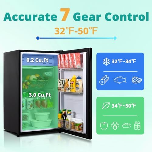 3.2 Cu.Ft Small Refrigerator Single Door, Mini Fridge for Bedroom Office Dorm Kitchen Undercounter, Compact Cooler with Removable Glass Shelves Quite Operation, Black - Image 5