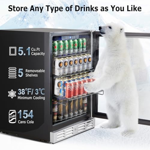Kalamera 24 inch Beverage Refrigerator - 154 Cans Capacity Beverage Cooler- Fit Perfectly into 24" Space Built in Counter or Freestanding - for Soda, Water, Beer or Wine - For Kitchen, Bar or Office - Image 2