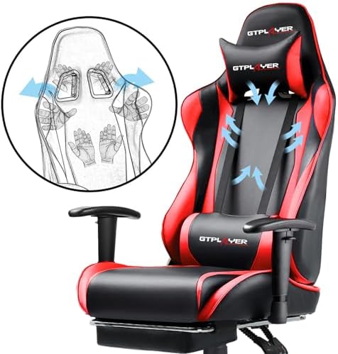 GTPLAYER Gaming Chair with Footrest, Ergonomic Computer Game Desk Chair, Reclining Gamer Chair Seat Height Adjustment, Swivel Rocker with Headrest and Lumbar (Brickred) - Image 5