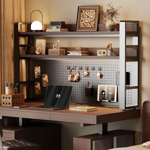 Desktop Hutch Bookshelf, 2-Tier Metal Desk Shelf for Top of Desk by Alzeli
