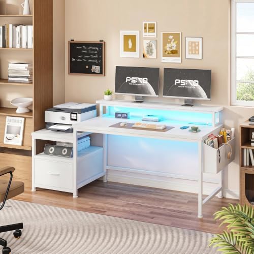 EnHomee 56.5" Office Desk with Drawers & Printer Space for Home Work,White - Image 3