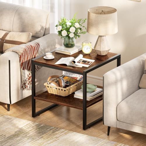 Homieasy End Table, 20 Inch Square Side Table, Mini Fridge Stand, Vintage Brown - Image 4