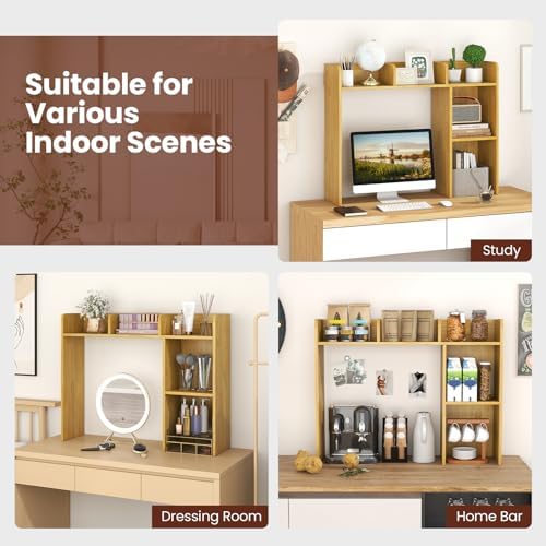 BECOMFORT Desk Hutch, Desk Organizer Shelf w/ 5 Storage Compartments, up to 27” Monitor, Wooden Display Rack, Desktop Bookshelf for Vanity Dressing Tabletop College Dorm Home & Office - Image 7