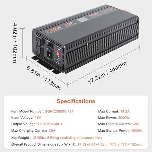 VEVOR 2000W Sump Pump Battery Backup with LCD, Automatically Shifts to Inverter Power Ensuring Uninterrupted Operation, Essential for Emergencies & Power Failures - Image 7