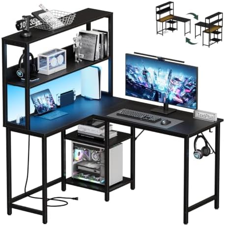 DUMOS L Shaped Desk, Gaming Desk, Power Outlet, 43 Inch by DumosLifestyle