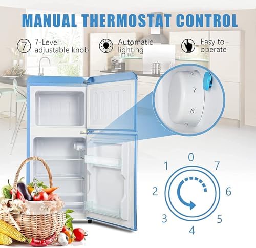 Refrigerator with Freezer 3.5 Cu.Ft Top-Freezer Compact Refrigerator Blue - Image 5