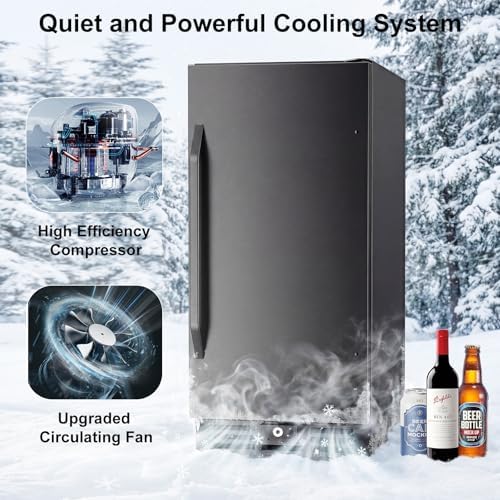 15 Inch Beverage Cooler, 127-Can Stainless Steel Drink Refrigerator with Reversible Door, Built-in or Freestanding Mini Fridge with Blue LED Light, Lock and Key for Indoor Outdoor Use, Black - Image 6