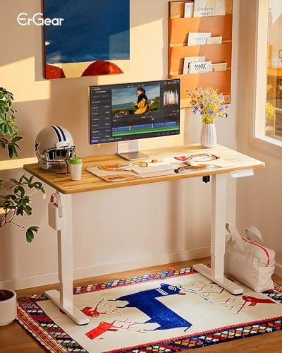 ErGear Height Adjustable Electric Standing Desk, 48 x 24 Inches Sit Stand up Desk, Memory Computer Home Office Desk, Light Vintage Brown - Image 2