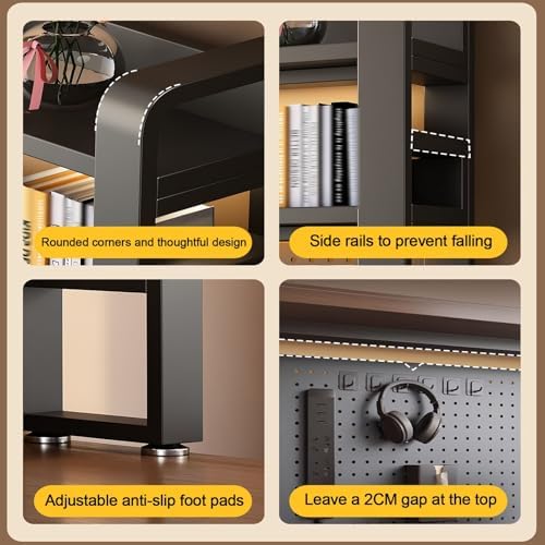 2/3/4 Tier Desktop Bookshelf with Pegboard and Storage Parts, Metal Desktop Organizer Hutch, Desk Shelves for Top of Desk, Shelf Organizer Display Rack for Dorm Home(Black+Brown,2-tier L37.4in) - Image 5