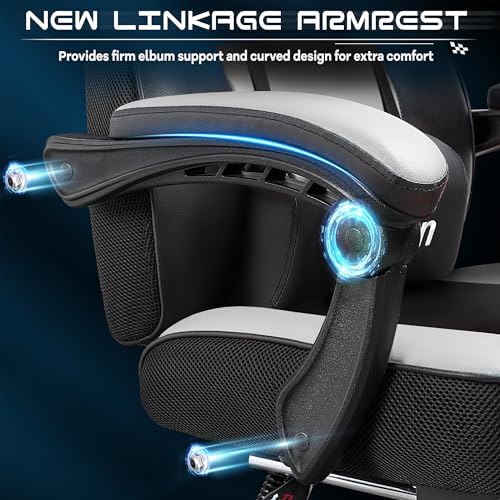 Big and Tall Gaming Chair for Adults, Heavy Duty Computer Chair with Footrest, Video Game Chair, Massage Lumbar Support, Wide Seat High Back Reclining Desk Chair, White - Image 6