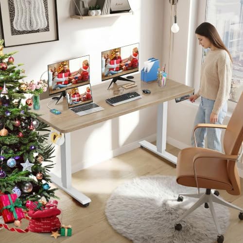 farexon 48x24 Inch Electric Standing Desk with Wheels, Oak Gray - Image 2