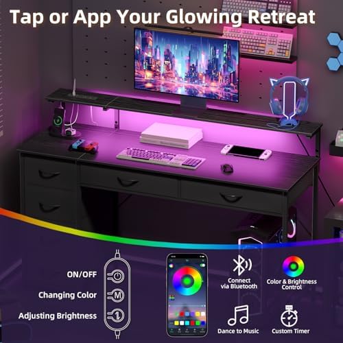 Somdot 47 Inch Gaming Desk with Power Outlet and LED Lights, Computer Desk - Image 4