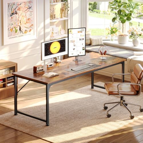 PRAISUN 70 Inch Computer Desk, Office Desk, Spacious Desktop, Rustic Brown - Image 2