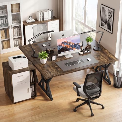 YOUDENOVA 71 Inch Executive Desk, Large Computer Office Desk Workstation with Thick Desktop & Heavy Duty Metal Legs, Modern Industrial Wood Writing Study Table for Home Office (Grey/Black) - Image 7