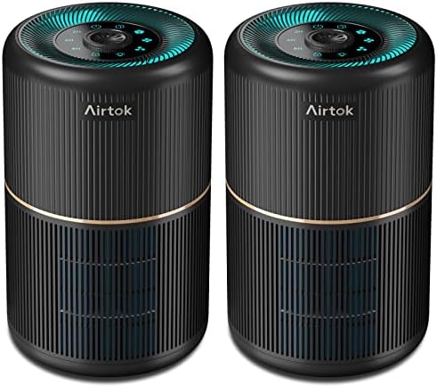 AIRTOK 2 Pack Air Purifier for Home Bedroom, Office Desktop Air Cleaners with 12pcs Fragrance Sponge, H13 HEPA Filter, 4 Stage Filtration up to 376 sqft Black Available for California by AIRTOK