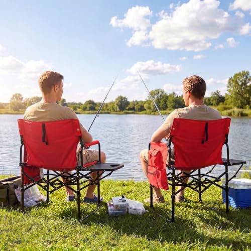 Romswi 2Pack Director Chairs for Outdoor, Folding Camping Chair, Compact Directors Chair Side Table and Side Bag, Heavy Duty Oversize Chair for Beach Fishing Picnic, Holds up to 400 lbs Red - Image 2