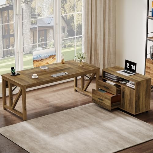 Tribesigns L Shaped Desk with Drawer Cabinet, 63" Executive Computer Desk and lateral File Cabinet, 2 Piece Home Office Furniture with Drawers for Hanging, Door - Image 3