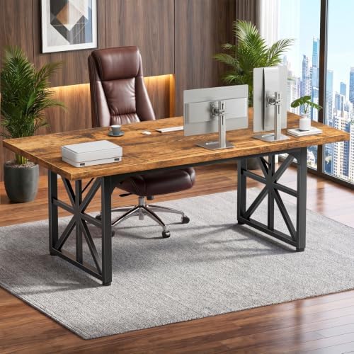 71" Executive Desk, Large Office Computer Table for Home Work, Rustic Brown by LUFEIYA