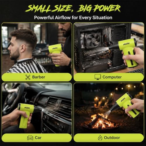 WMARK Electric Adjustable Turbo Jet Fan Compressed Air Duster - 130000 RPM Brushless Motor Mini Blower, 33m/s Max Wind Speed for Computer, Workshop, Home, Outdoor & Car, NG-TB001 (Green) - Image 2