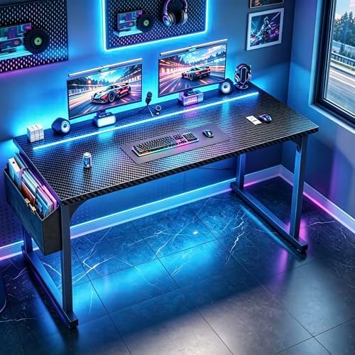 DurayLoly 55" Carbon Fiber Gaming Desk with RGB LED for Teens Bedroom,Black - Image 5