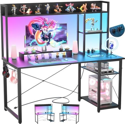 Cyclysio 47'' Gaming Desk with Hutch and Reversible Storage Shelves, Black by Cyclysio