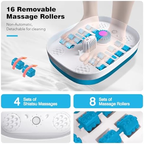 KNQZE Collapsible Foot Spa Bath with Heat & Bubble, Foot Soaking Tub with Timer and Red Light, 16 Rollers & Pumice Stone, Enjoy Warm Water Foot Bath, Gift for Wife and Mom, Blue - Image 4