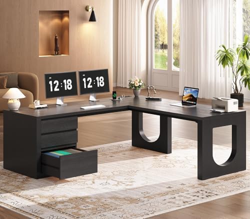 SEDETA 63" L Shaped Desk with 3 Drawers,Modern Executive Office Desk by SEDETA
