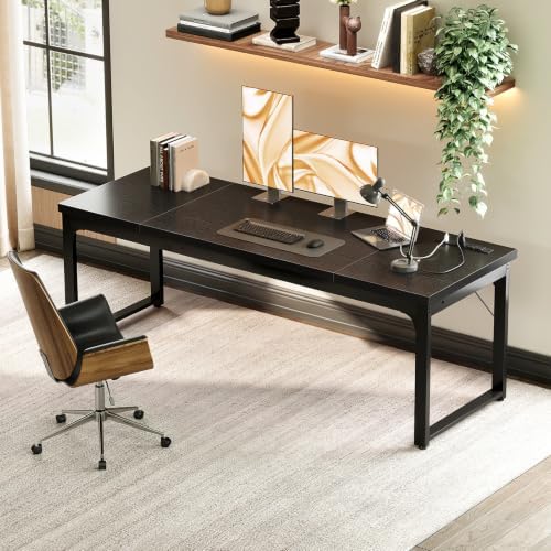 Coleshome 71 Inch Long Computer Desk with Power Outlet, Thicker Desktop & Legs, Large Heavy Duty Office Desk for Home Office & Gaming, Black - Image 2