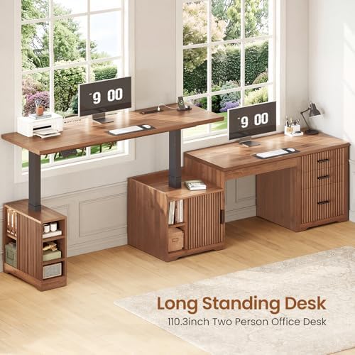 SEDETA Farmhouse L Shaped Standing Desk with Storage for Home Office, Brown - Image 4