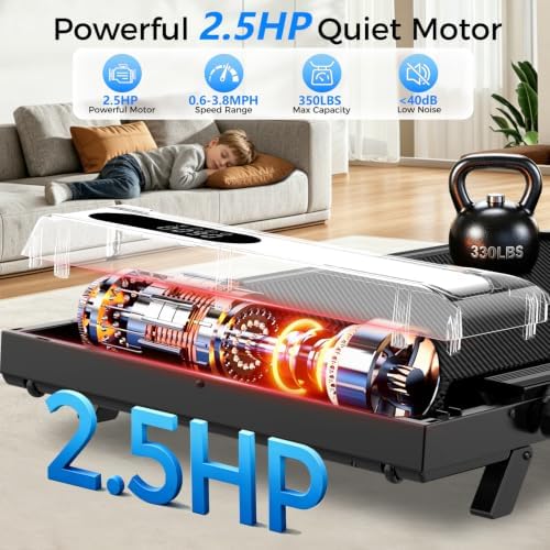 Walking Pad Treadmill with 8% Incline & Handle Bar, 2.5HP Portable Under Desk Treadmill for Home Office, Compact Foldable Treadmill Quiet Anti-Slip, 0.6-3.8 MPH Remote Speed Control, 350LBS Capacity - Image 2