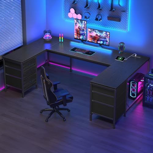 DurayLoly 67" Large Gaming Desk with Power Outlets for Bedroom,Black by Durayloly
