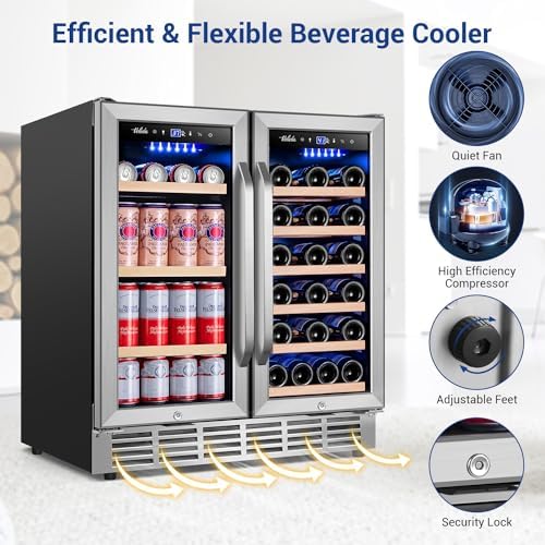 Wine and Beverage Refrigerator 30 Inch, Upgrade Dual Zone Wine Cooler, 30'' Wine beverage Fridge Built in or Freestanding Under Counter Large Capacity Glass Door Advanced Cooling System - Image 4
